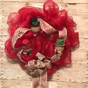 Christmas Holiday Red Mesh Snowman burlap wreath
